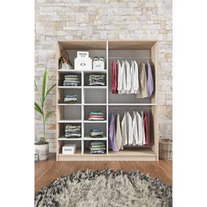 Armario de Almacenamiento Moderno para Dormitorio Milano, Armario Blanco Sonomo de 4 Puertas, 11 Estantes y 2 Perchas, Convertible y Elegante - Product Image 3