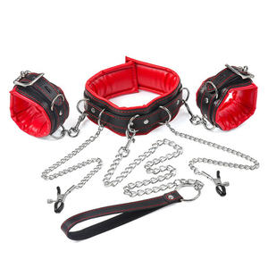 Jouet sexuel BDSM, menottes, jeu de <span class=keywords><strong>bondage</strong></span> avec barre écarteur en cuir rouge, menottes en acier inoxydable, collier de cou pour femme, fétiche <span class=keywords><strong>bondage</strong></span> - Product Image 3