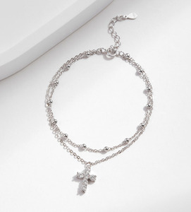 S925 Silver Cross <b>Bracelet</b> With Crystal Rhinestone Prong Setting Chain Link Women's Religious Everyday Wear Jewelry - Product Image 5