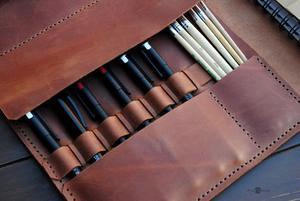 Estuche de cuero auténtico para artistas, estuche de almacenamiento para pinceles de pintura, bocetos, pintor, bolsa de herramientas, caja de herramientas de cuero OEM - Product Image 5