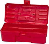 Boîte à outils en plastique rouge robuste avec poignée supérieure, étui de rangement portable pour matériel
