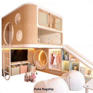 Cama litera minimalista de madera maciza con tobogán de madera para jóvenes, estilo Hong Kong, cama superior con área de juegos inferior, personalizada - Product Image 5