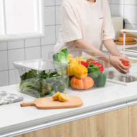 Ensemble de boîtes de rangement pliables en plastique transparent écologiques empilables pour réfrigérateur de cuisine rectangulaire, vente en gros d'usine, avec couvercle