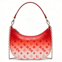 Sac sous le bras en cuir gaufré rouge ombré pour femme, sac à bandoulière vintage monogrammé en forme de croissant, parfait pour le quotidien