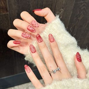 <span class=keywords><strong>Uñas</strong></span> Postizas Hechas a Mano de Lujo con Diseño de <span class=keywords><strong>Hello</strong></span> <span class=keywords><strong>Kitty</strong></span>, Color Rojo Mate, 10 Piezas, Longitud Media - Product Image 3