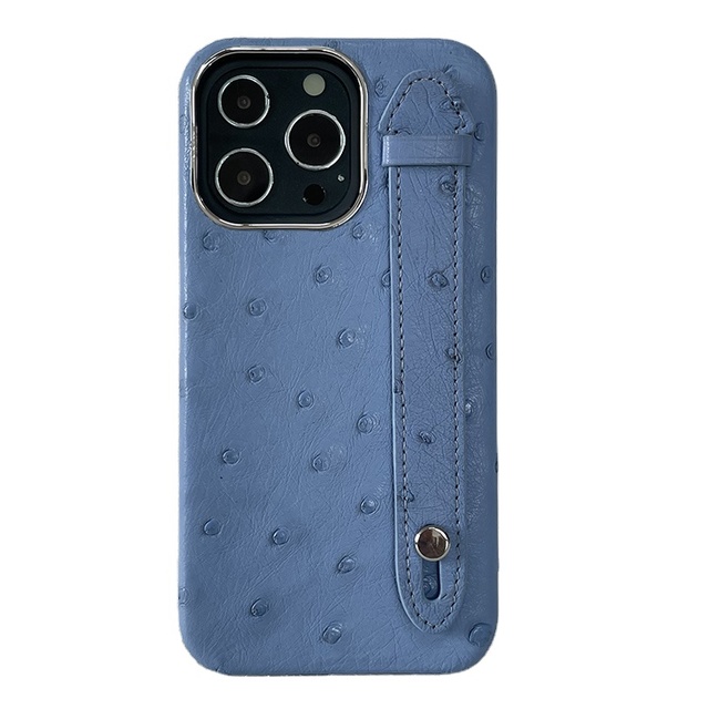 Luxury Genuine Ostrich Leather Skin Cell Phone Case for iphone 13 14 15 16 17 Pro With Strap