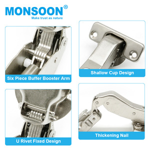 Charnière en acier inoxydable à fermeture en douceur hydraulique 3D à 45 degrés Charnière d'angle réglable 3D pour porte d'étagère dans la cuisine - Product Image 2