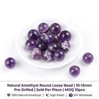 Perles rondes en améthyste naturelle, pré-percées, polies, 8mm, 10mm, 12mm, pour bracelet et collier DIY, cristal de guérison