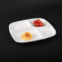 Assiette à repas rapide à 4 compartiments, assiette divisée en mélamine pour le petit-déjeuner avec compartiment pour la sauce
