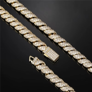 Ensemble de bijoux Hip Hop pour homme, plaqué or, avec collier à maillons torsadés de 8 mm, bracelet torsadé, collier ras-du-cou et chaîne corde entièrement sertie de zircone cubique (CZ) - Product Image 5