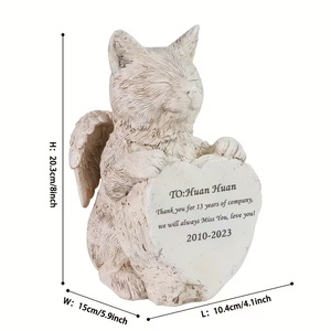 Estatua Conmemorativa de Gato de Resina Personalizable - Nombre/Fecha/Mensaje Grabable, Placa de Corazón y Detalle de Alas, Ideal para Marcador de Tumba de Mascotas - Product Image 6