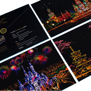 กระดาษขูดภาพลายสายรุ้ง สีดำ สำหรับงานศิลปะ DIY ชุดเมือง กระดาษวาดภาพขูดลาย ของขวัญสร้างสรรค์ พร้อมไม้ไผ่ - Product Image 4