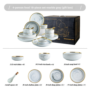Juego de <span class=keywords><strong>Vajilla</strong></span> de Cerámica con Patrón de Mármol Gris en Caja de Regalo, Lujoso con Bordes Dorados, Reutilizable para Fiestas Familiares, Bodas - Product Image 5