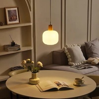 Lustre en bois massif et verre à hauteur réglable pour chambre et salle à manger, luminaire LED moderne et minimaliste crème pour comptoir de café et bar