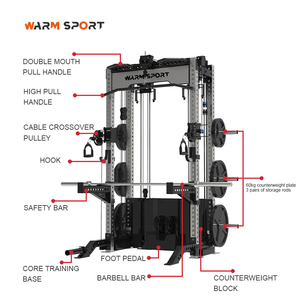 Machine Smith en acier, ensemble complet de salle de sport, rack de squat multifonctionnel, équipement d'entraînement par câble WM-7046-01, Smith multifonctionnel - Product Image 2