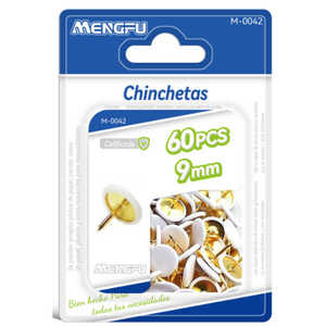 Mengfu M-0042 <span class=keywords><strong>9mm</strong></span> Trắng bọc nhựa từ ngón tay cái đinh 60pcs gói thép đẩy chân cho văn phòng và đồ dùng học tập - Product Image 1