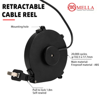 Enrouleur de câble d'alimentation rétractable automatique Mella Small SJTW avec fiche CA 2 broches et extrémités dénudées pour cuisinière à induction