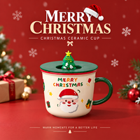 Mug à café en céramique de Noël de 430 ml avec couvercle et cuillère, tasse à café de Noël Père Noël, ensemble cadeau de Noël pour les commandes en gros avec logo personnalisé
