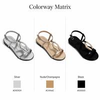 Sandales plates pour femmes à lanière en T avec anneau métallique, en similicuir PU souple, style moderne chic pour soirée et vacances, chaussures d'été, vente en gros