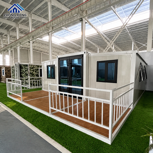 Casa Contenedor Expandible con Estructura Blanca, Revestimiento Crema, Puerta de Doble Vidrio, Ventanas con <span class=keywords><strong>Toldo</strong></span>, Completamente Amueblada, Casa Prefabricada con Terraza - Product Image 1
