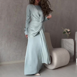 Abaya Y8 per Donne Mediorientali con Nastro Plissettato e Maniche Lunghe Scintillanti, Abito da Sera Turco Fatto a Mano alla Moda - Product Image 2