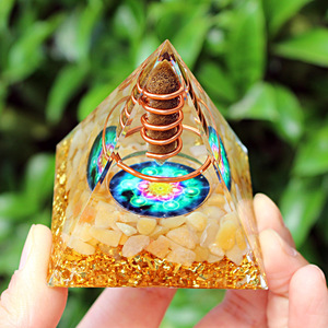 <b>Crystal</b> <b>Chip</b> Pyramid Resin Epoxy Craft Desktop Ornament Tiger's Eye Pillar Topaz Home Decoration Gift - Product Image 4