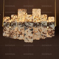 Lustre en pierre de luxe unique, style moderne, forme rectangulaire, lampe suspendue pour chambre à coucher, îlot de cuisine, éclairage haut de gamme pour la maison