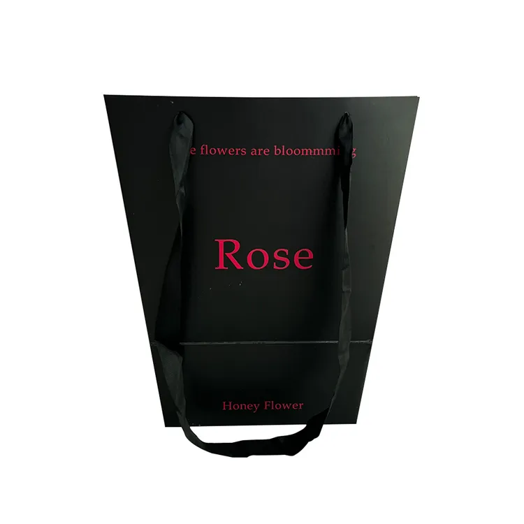 Bolsa de papel portátil reciclable con logotipo personalizado, ramo de floristería, portador de flores, bolsa de papel artesanal con asa