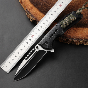 Cuchillo Plegable Táctico de Supervivencia Bochen para Caza y <span class=keywords><strong>Bushcraft</strong></span>, Hoja de Acero Negro, Mango de Plástico con Cuerda - Product Image 3