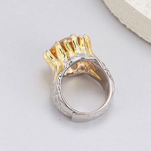 แหวนเงินแท้925หรูหราพร้อมอัญมณีเพชรโมอิสและซิทรีน - Product Image 3