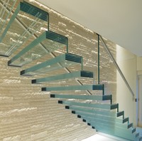 Escalier flottant/escaliers en porte-à-faux cachés/escalier de type mur avec bandes de roulement en verre ou bandes de roulement en bois