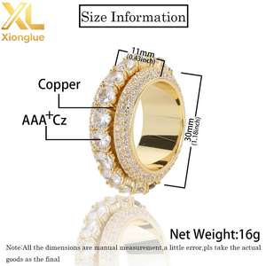 Wholesale Rose Gold Plated Brass Iced Out Hip Hop Wedding <b>Ring</b> for Men with Rotating <b>CZ</b> Stones Cuban Style - Product Image 4