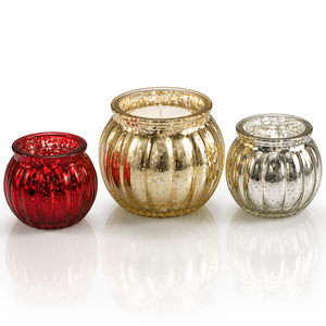 Support de bougie citrouille en verre miroir vieilli, décoration d'Halloween et de la récolte d'automne, pour bougies chauffe-plat et votives, ensemble S M L, vente en gros, vide - Product Image 1