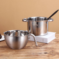 Ensemble d'ustensiles de cuisson en acier inoxydable trois pièces : pot et bol pour lait-mariée, idéal pour lait, beurre, fromage, chocolat et cire