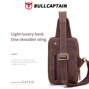 Bolso de Pecho de Cuero Crazy Horse BULL CAPTAIN, Bolsos Cruzados de Cuero Retro para Hombre, Bolso de Viaje Corto con Bolsillo con Cremallera, Bolsos Cruzados para Hombre - Product Image 4