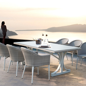 <span class=keywords><strong>Mesa</strong></span> <span class=keywords><strong>y</strong></span> sillas de mimbre de diseño moderno, juego de comedor al por mayor de fábrica con marco de <span class=keywords><strong>aluminio</strong></span> para material de tela de hotel - Product Image 1