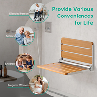 PUNCHAN Banc de douche pliant moderne en acier inoxydable et bois de 18 pouces, gain de place, fixation murale, siège de douche pliant pour salle de bain