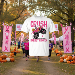 Camiseta infantil Crush Breast Cancer Awareness Monster Truck, manga corta, cuello redondo, unisex, para Halloween, caminatas, carreras y eventos - Product Image 3