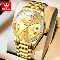Montre-bracelet classique de luxe pour homme OLEVS 6747, design tendance, calendrier automatique, étanche, logo personnalisé, montre-bracelet or et bleu pour homme