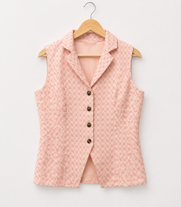 Chaleco sin mangas rosa estampado, con botones al frente, estilo casual y entallado, para mujer, de los más vendidos, para exportación. - Product Image 2
