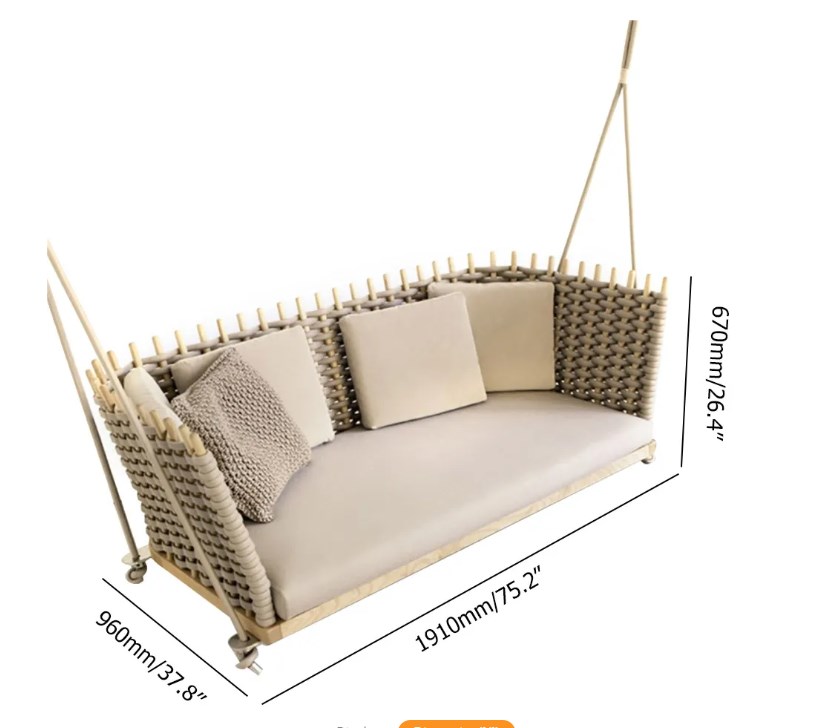 Balcony hanging furniture outdoor woven rattan porch handing sofa swing sofa