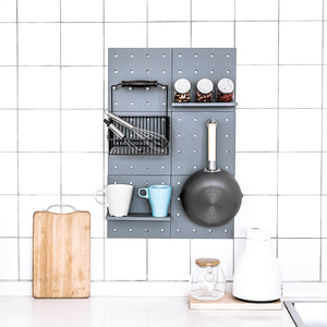 Pegboard Wall Storage <b>Set</b> White Yellow Blue Gray Beige Pink Off White 2 Layer <b>Punch</b> Free Wall Mounted Office Organizer - Product Image 2
