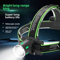 Lampe frontale de camping extérieure étanche IP44 rechargeable USB noire/verte, rotation à 360 degrés, chargement Type-C, 4100K