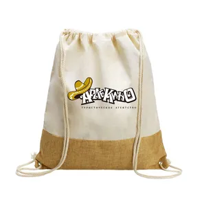 Reusable Natural 35*40 cm cotton canvas backpack Bag drawstring shopping bag with logo printing