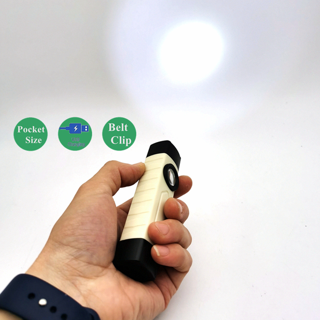 MINGRAY Rechargeable Lithium Plastic Pocket Tactical LED Flashlight Clip IP54 Rated 3 Modes Dimmable Daylight Alert Emergency