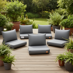 Juego de 4 Cojines para Sillas de Exterior de Tela Oxford Gris, de Espuma y Fibra, Duraderos, Rectangulares, Extraíbles, Lavables, para Todas las Estaciones - Product Image 2