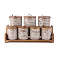 Boîtes de rangement en céramique pour la cuisine, style moderne et luxueux, 7 pièces, pots à épices avec couvercles en bois