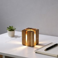 Lampe de nuit en bois massif et résine en forme de cube, lampe d'ambiance LED sans fil à télécommande pour la décoration de la maison
