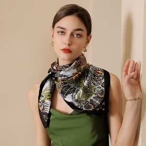 Women Silk Feeling Square Scarf Vintage Jungle Tree Print Large Satin Neck Scarf Fashion Lady Shawl <b>Wrap</b> Headscarf for Daily Use - Product Image 4