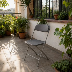<b>Plastic</b> Folding <b>Chair</b> Gray Minimalist Design Metal Frame Outdoor Garden <b>Chair</b> Tapered Legs Hard Floor Use - Product Image 1